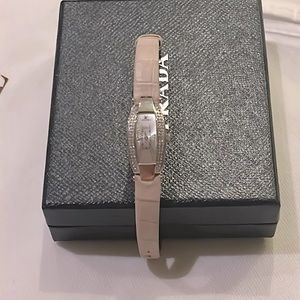 Swarovski pink leather crystal embellished watch